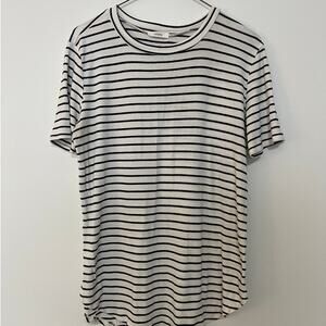 Crave Fame Striped Ribbed Knit Tee Womens Large L Crewneck High Low Curved Hem